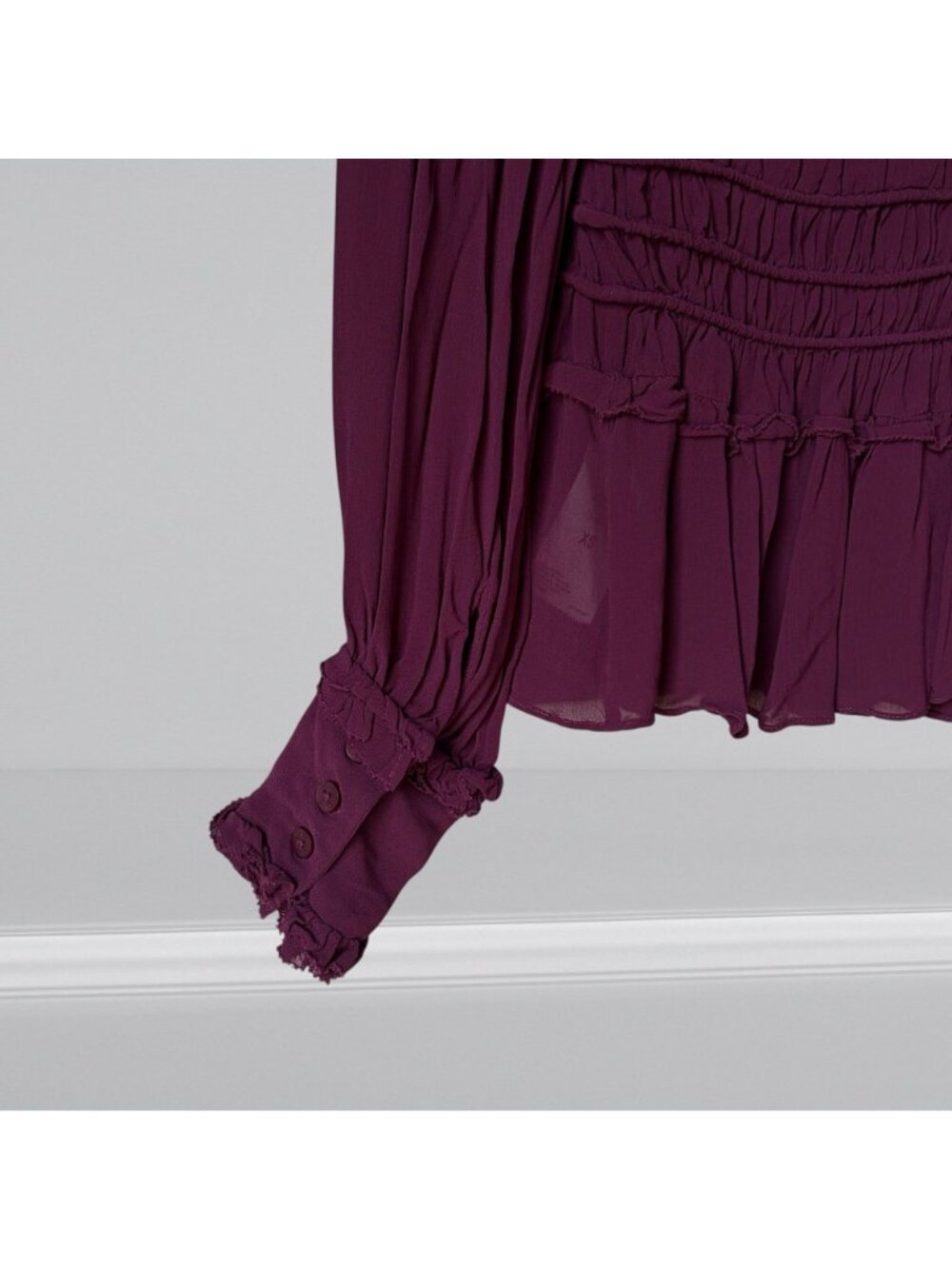 Farm Rio Romantic Ruffle Smocked Boho Long Sleeve Blouse Top Burgundy Size XS - Picture 8 of 9